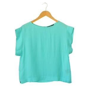 TIBI Pool Blue Modern Boxy Oversized Cap Sleeve Top